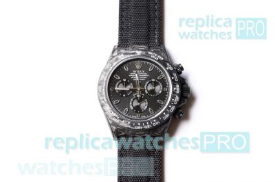 Swiss 7750 Copy Rolex Daytona - Carbon Speedster by DIW Black Textile Strap